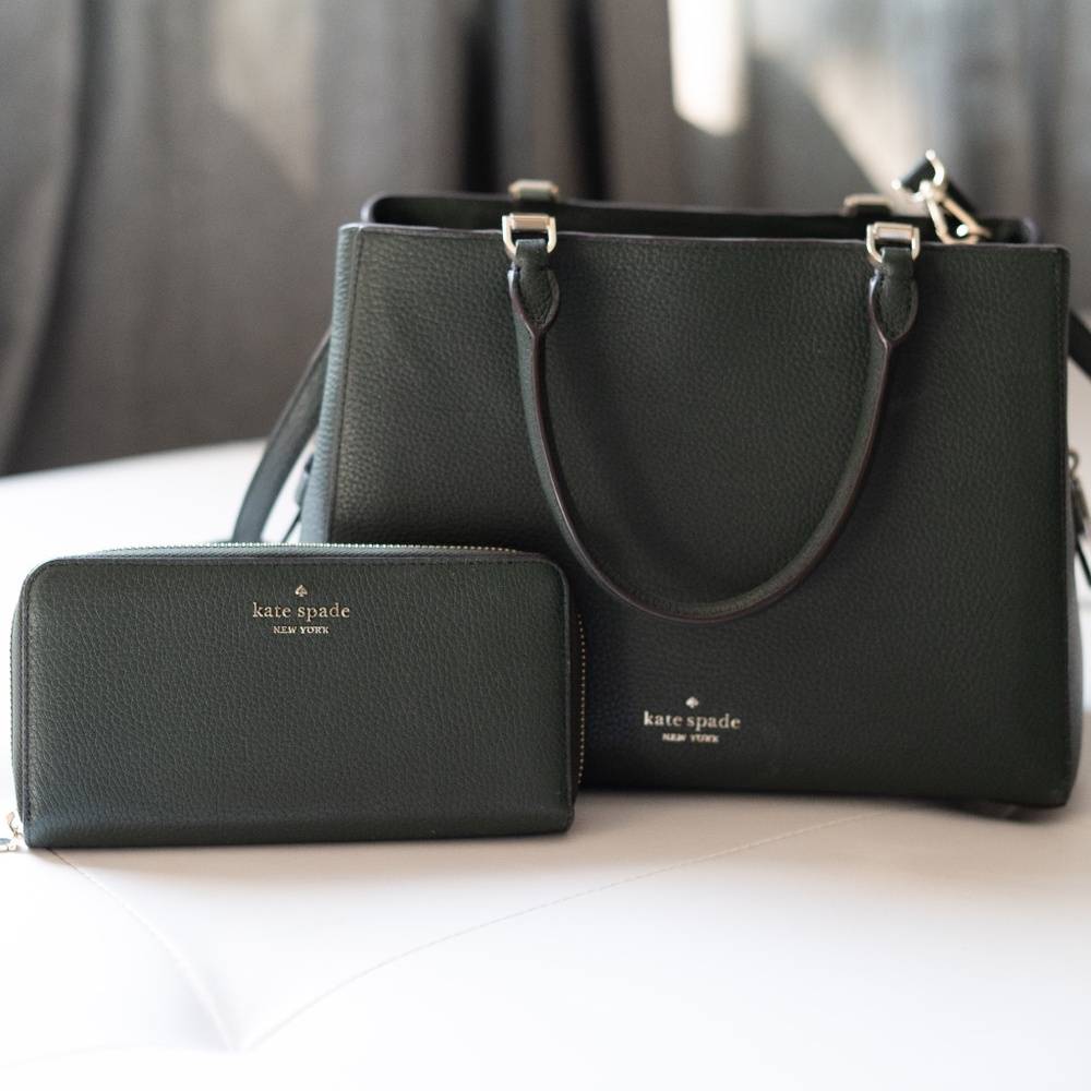 Kate Spade New York Leila Medium Satchel Deep Evergreen with Wallet